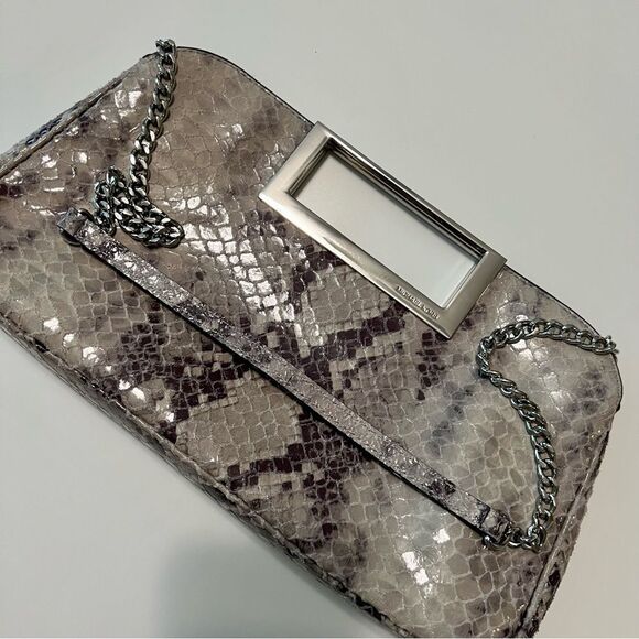 MICHAEL KORS Snakeskin Leather Clutch Chain Shoulder Bag Gray Silver - Picture 13 of 14